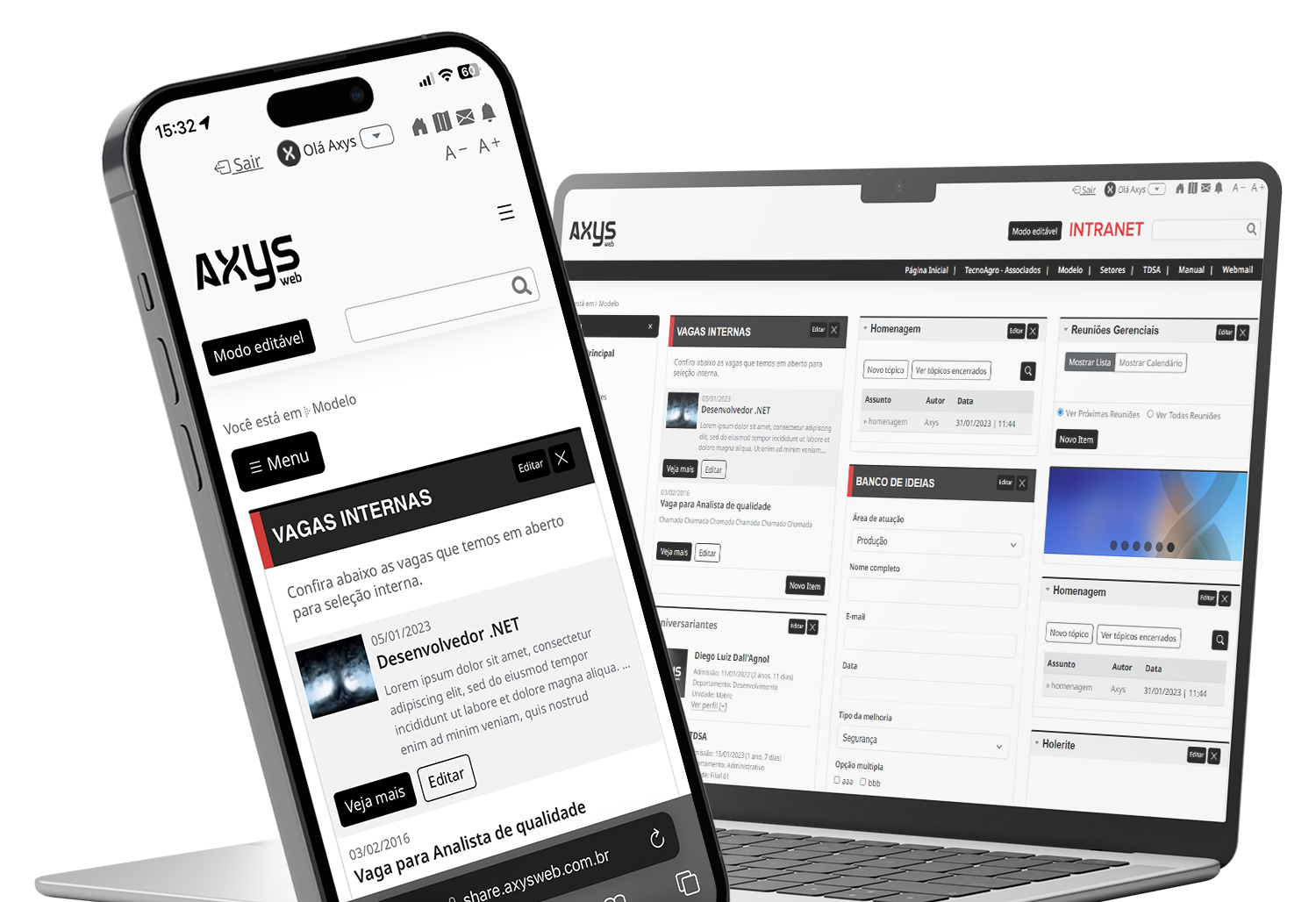 Smartphone e laptop com Intranet Corporativa