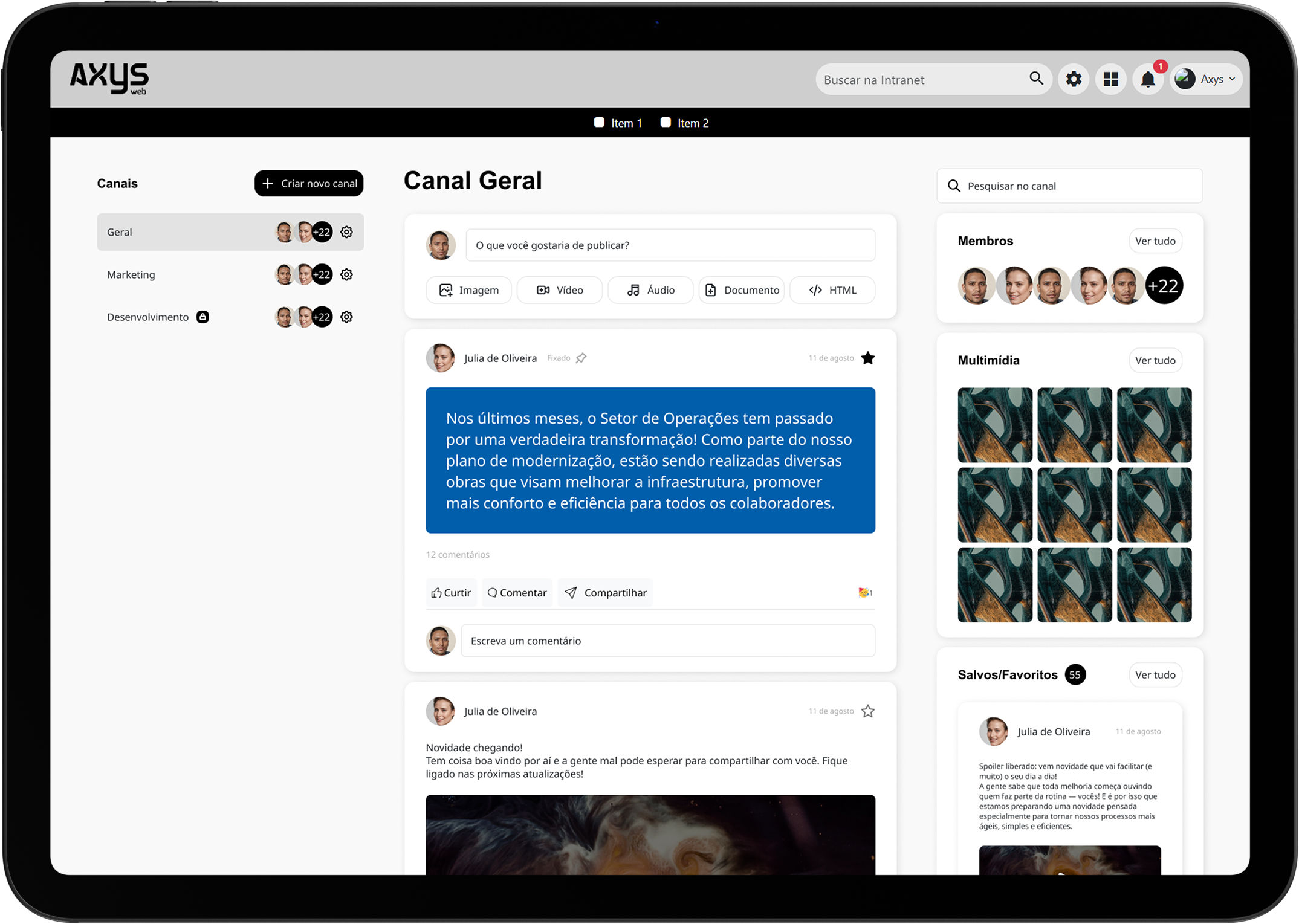 Mockuop de ipad com a funcionalidade da Timeline em tela