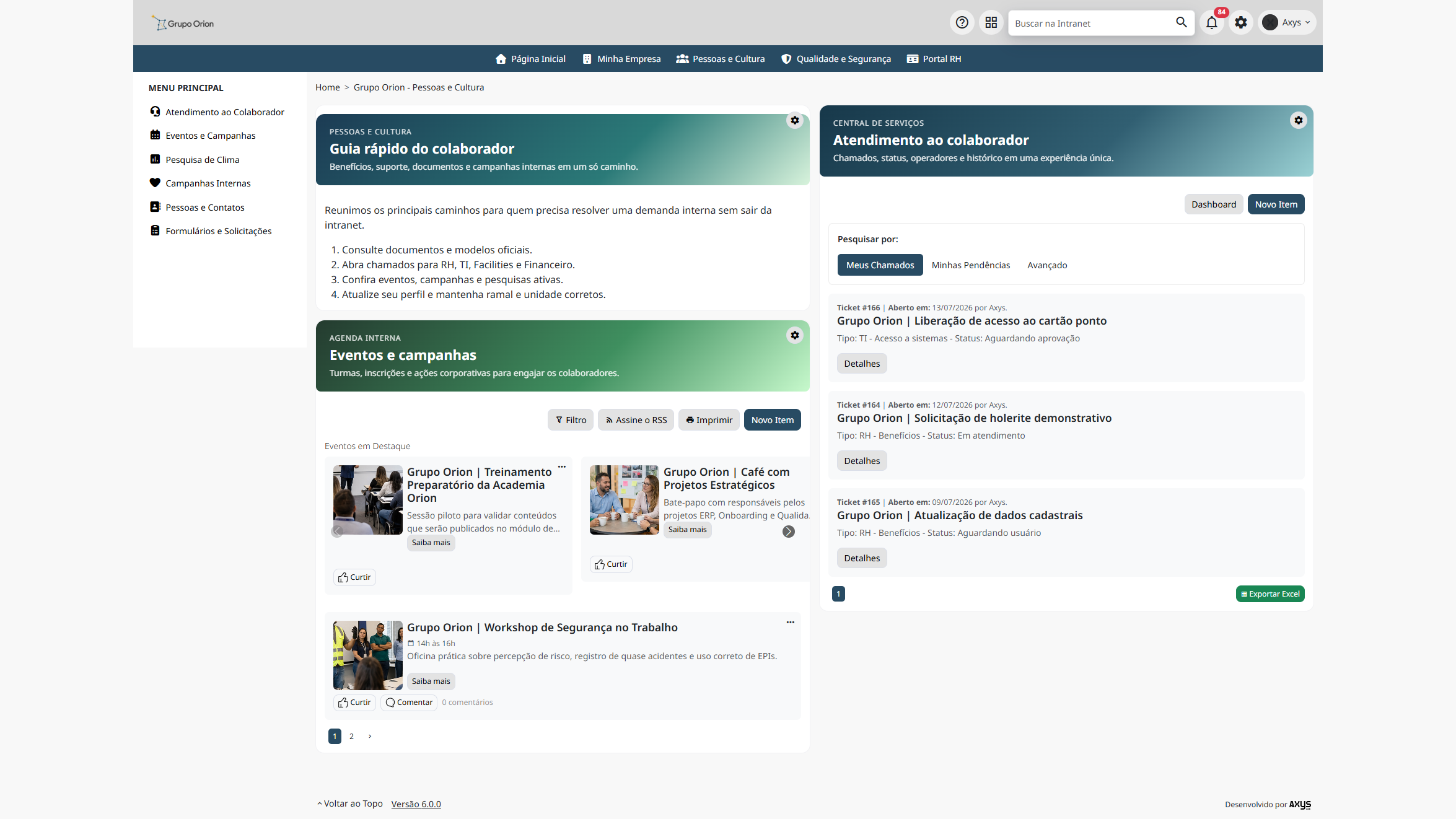 Comunicação Interna de um departamento na Intranet Corporativa - desktop na Plataforma de Intranet Corporativa