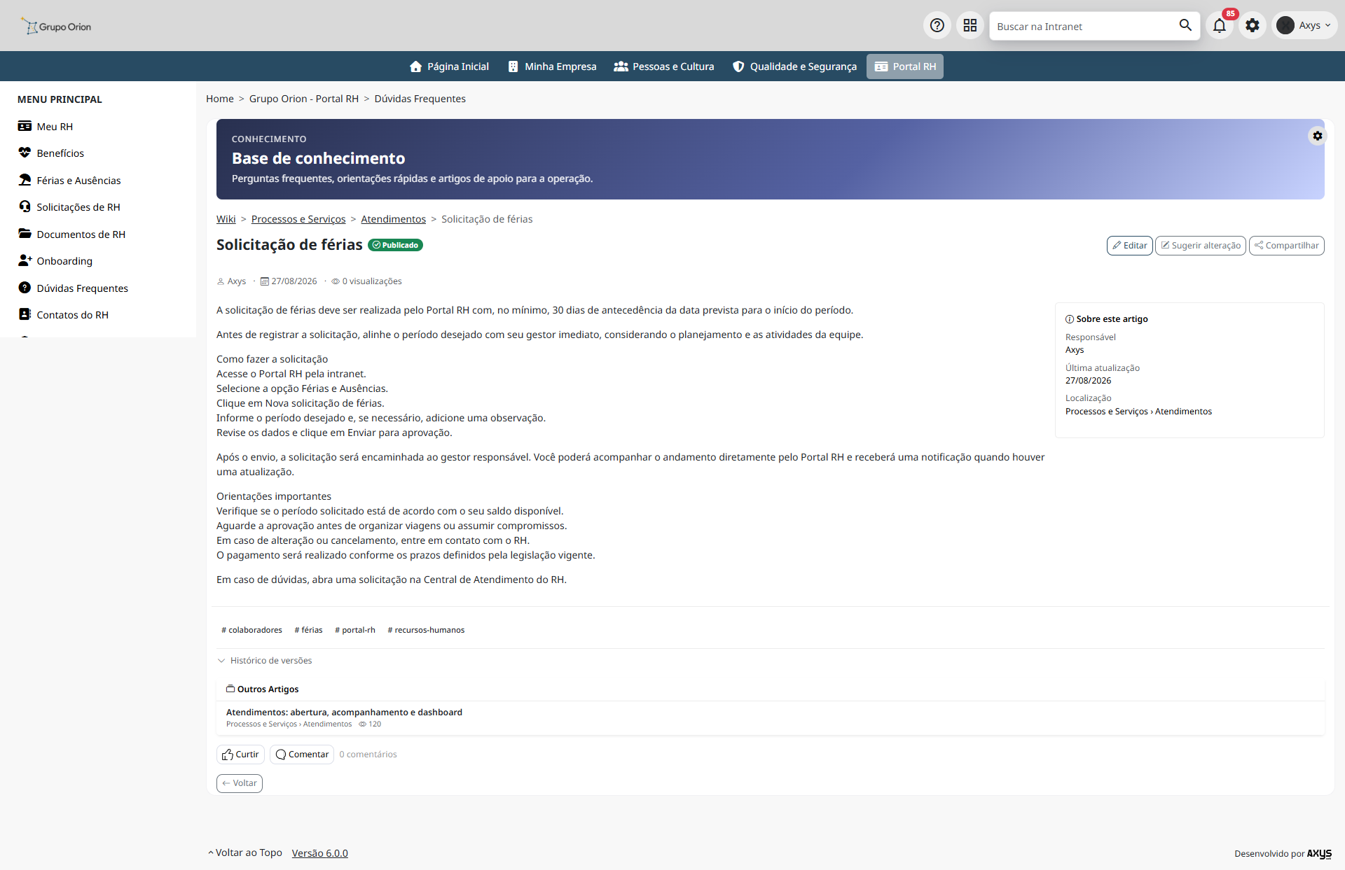 Artigo publicado na Wiki - desktop na Plataforma de Intranet Corporativa